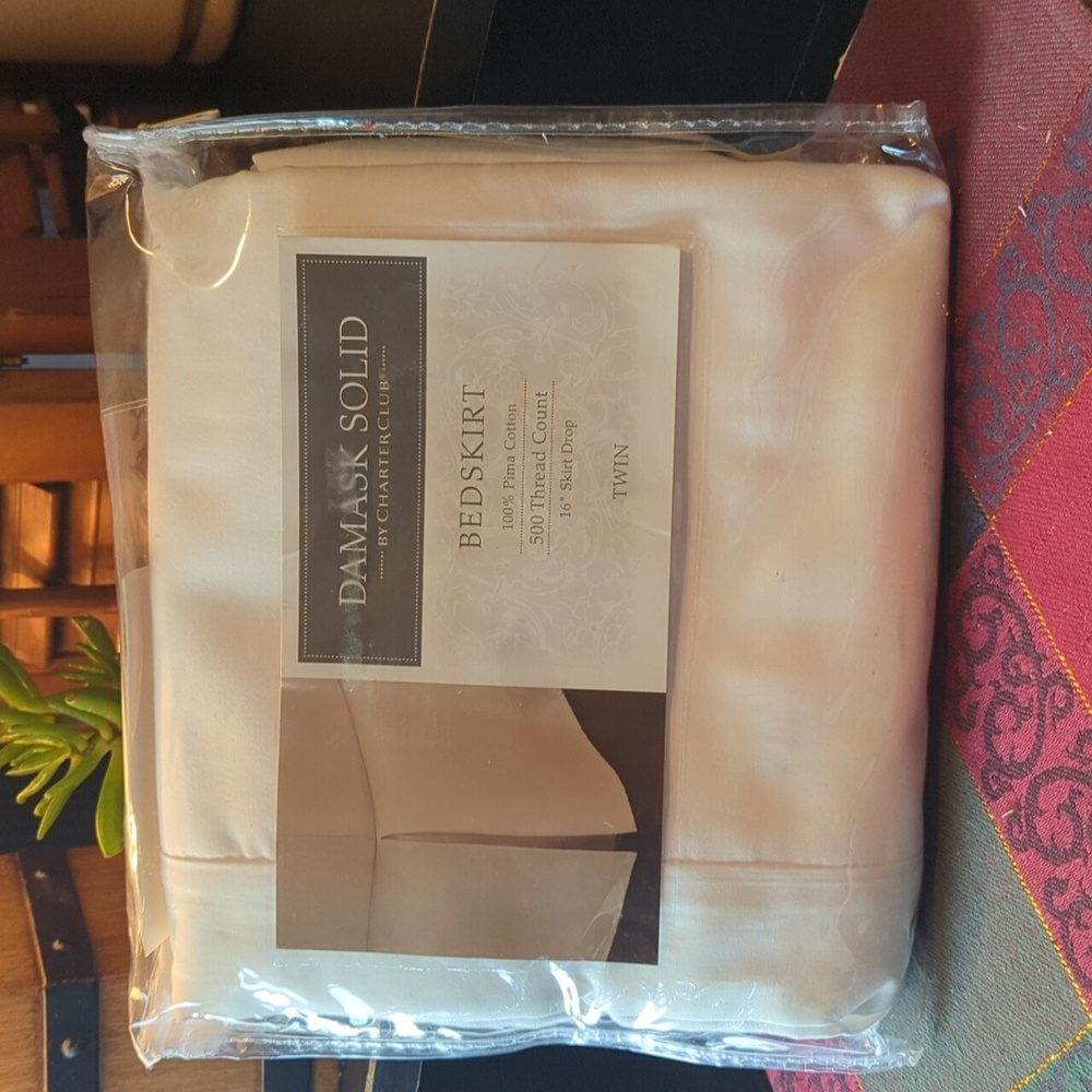Charter Club Damask Solid Twin Bedskirt 500 TC 100% Pima Cotton Off White NEW